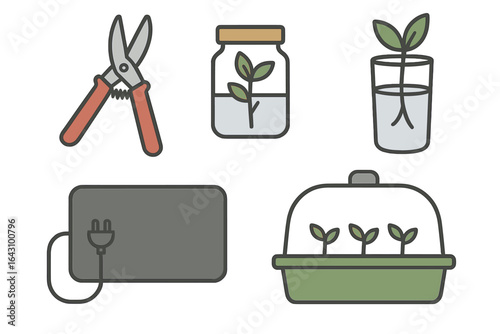 Gardening tools and plant growing essentials for indoor gardening and propagation techniques
