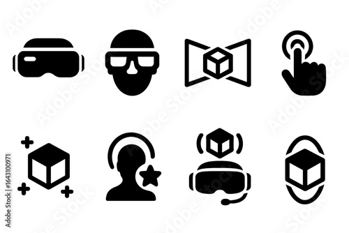 Virtual reality icons showcasing immersive technology features and user interaction experiences
