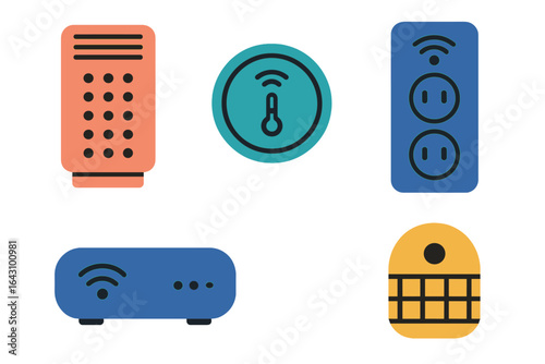 Collection of smart home devices including sensors and outlets for modern living spaces