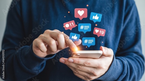 Person interacting with social media notifications on a smartphone
