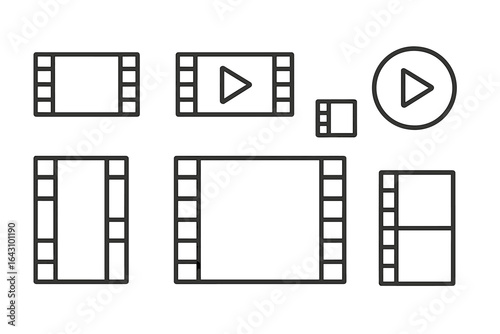 Collection of vector film and play buttons in various shapes and dimensions suitable for multimedia design projects