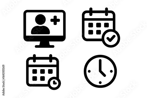 Graphic depicting various scheduling and online meeting icons with different formats and designs