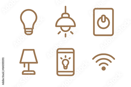 Symbols representing various lighting fixtures and their controls in a modern design