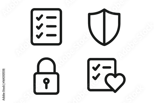 Symbols representing tasks, security, and protection used in digital environments for user engagement and safety