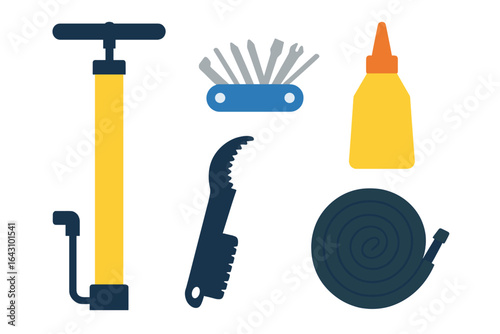 Tools for repair and maintenance including a pump, adhesive, multi-tool, pipe, and more