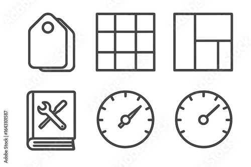 Icons illustrating different tools and metrics for project management and organization in a modern workspace