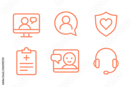 Icons representing telehealth services and virtual consultations for medical care