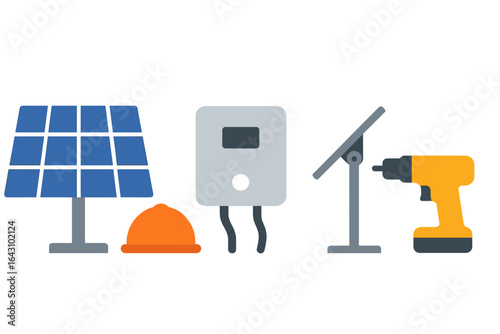 Solar energy tools and equipment arranged for installation at a worksite focused on renewable energy solutions in daytime