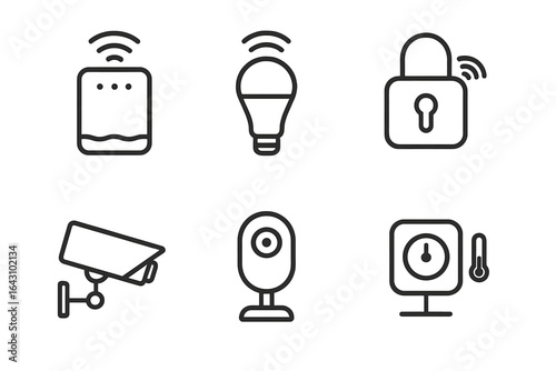 Symbols representing smart home technology for security and convenience in modern living environments