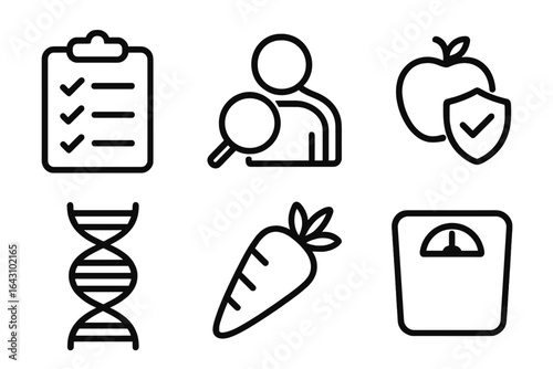 Health and nutrition icons representing wellness, healthy eating, and lifestyle choices for better living