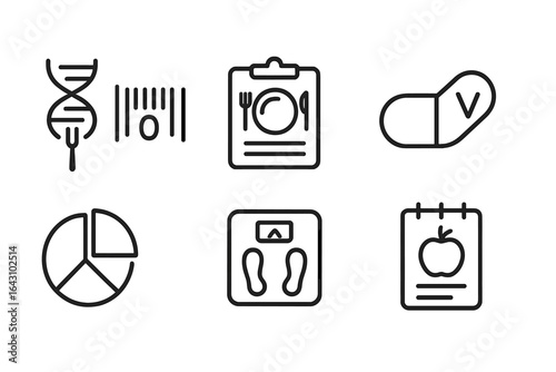 Collection of health and nutrition icons illustrating various dietary and wellness concepts for better living