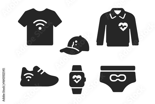 Fashionable technology accessories and clothing displayed in a modern setting for health-conscious individuals