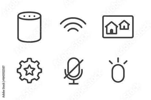 Devices and symbols representing smart home technology concepts in a modern digital environment