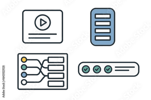 Visual representation of multimedia options and data organization in a digital interface