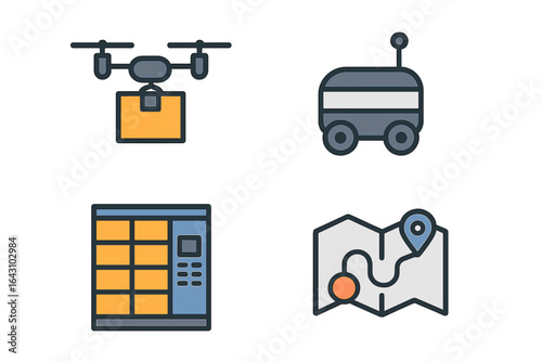 Innovative delivery solutions featuring drones, robots, parcel lockers, and maps for efficient logistics