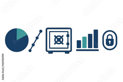 Financial security concepts including charts, safe, growth indicators, and padlock in a modern style