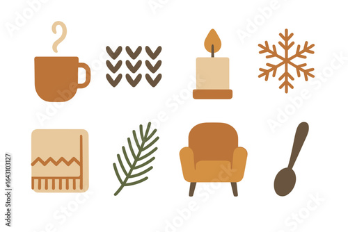Cozy symbols of comfort and warmth during winter months at home