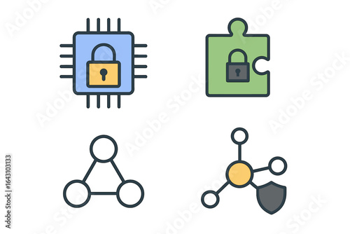 Exploring cybersecurity symbols representing digital security, privacy, and data protection across various technology platforms