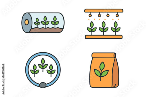 Growing plants in various settings showcasing hydroponics and packaging for agriculture