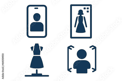 Illustration of virtual fitting options for shoppers in a fashion retail setting