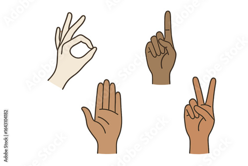 Various hand gestures representing different meanings for communication and expression