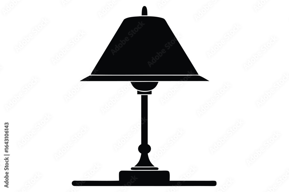 Obraz premium Black silhouette shows a desk lamp with a shade on a white backdrop