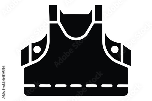 Black tactical vest has dashed hemline with adjustment straps illustration