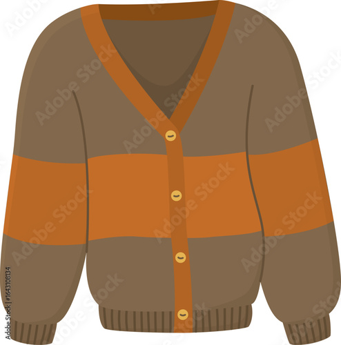 Illustration of a cozy brown sweater isolated on white background. Warm autumn cardigan