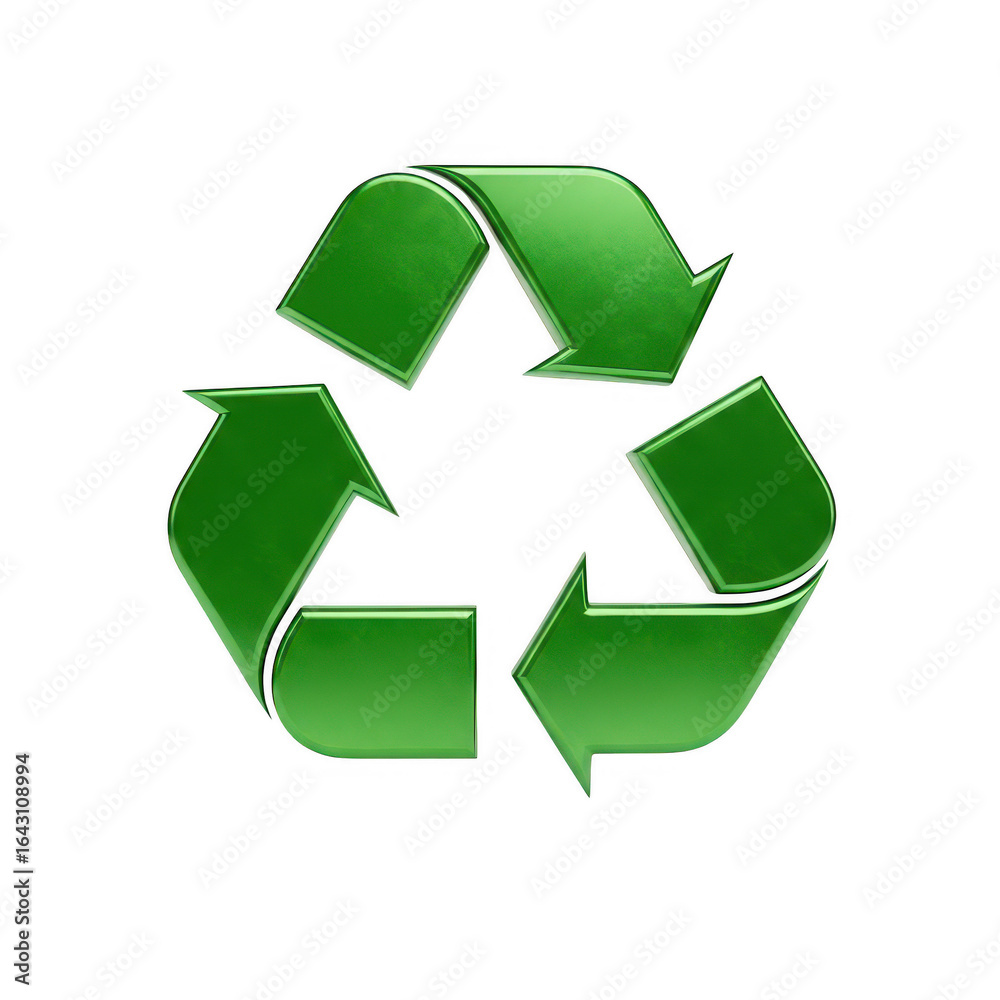 Fototapeta premium Green Recycle Symbol: 3D Render, Transparent Background, PNG