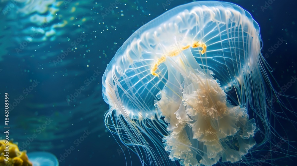 Fototapeta premium The Moon Jellyfish: Exploring Anatomy, Habitat, and Ecological Role of Aurelia Aurita in Marine Ecosystems
