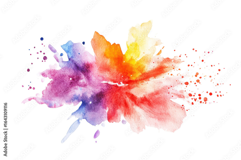 Vibrant watercolor paint splash explosion isolated on transparent background.