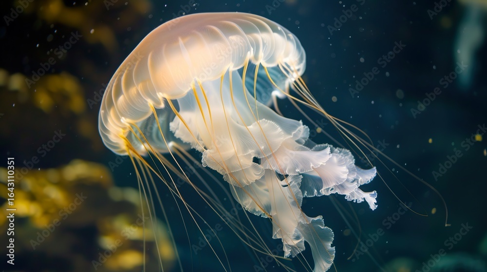 Obraz premium The Moon Jellyfish: Exploring Anatomy, Habitat, and Ecological Role of Aurelia Aurita in Marine Ecosystems
