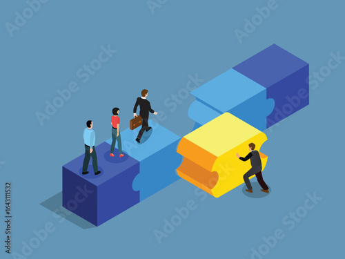 Teamwork and Partnership Puzzles 3d flat vector illustrations