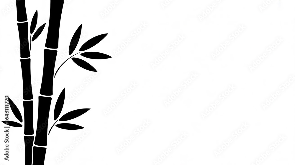 Naklejka premium Branch of bamboo with leaves silhouette on white Background