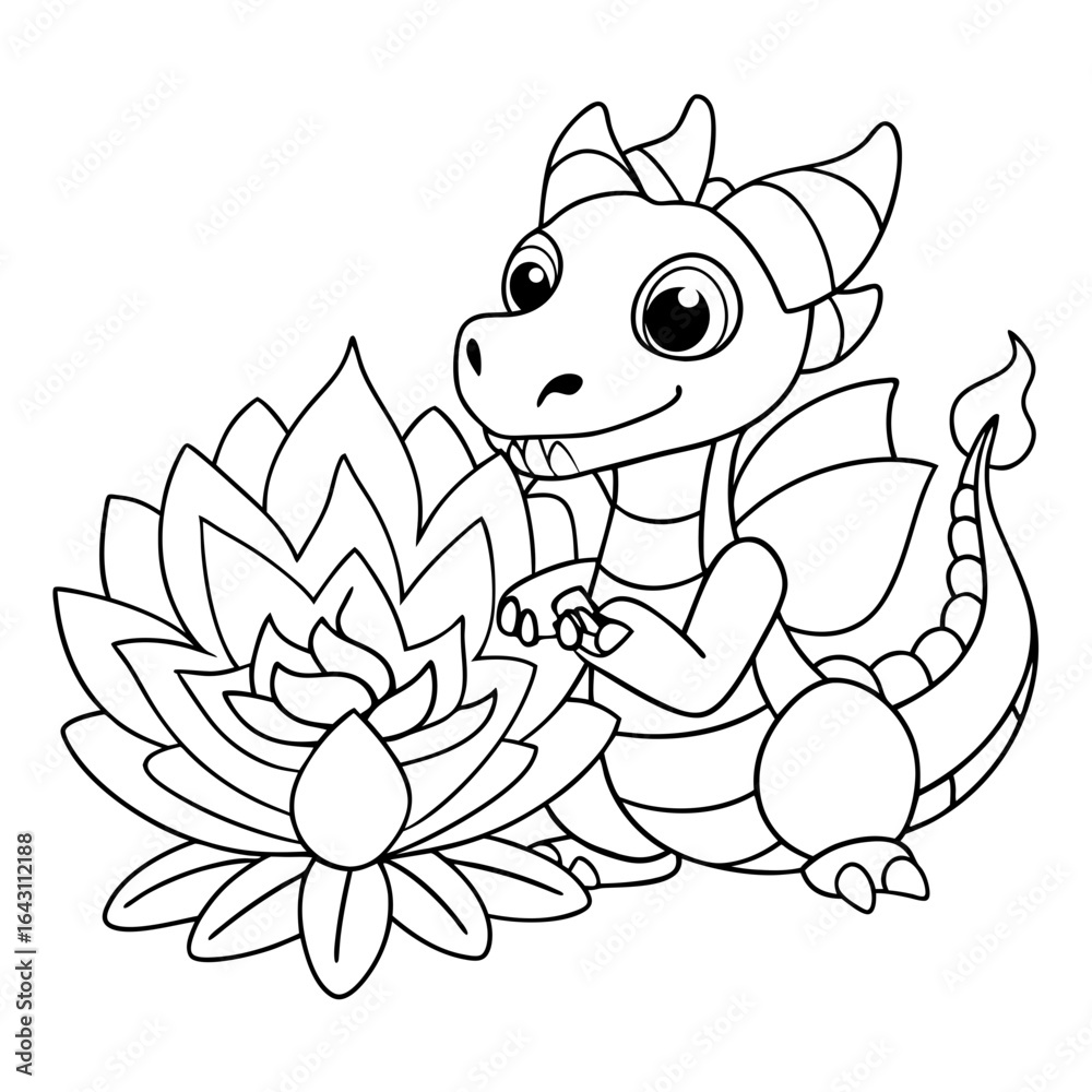 Fototapeta premium Black Outline Printable Dragon Roasting Marshmallow