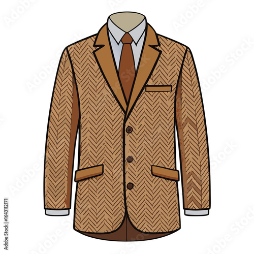 Classic Tweed Jacket Illustration with Herringbone Texture