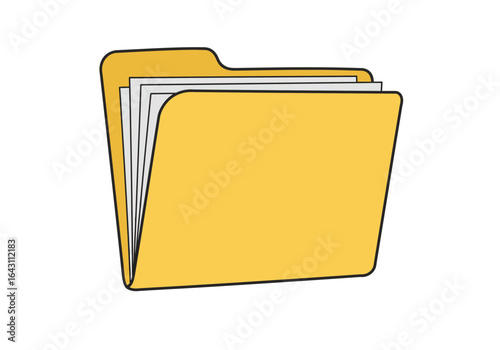 Yellow File Folder with Documents Icon Illustration.