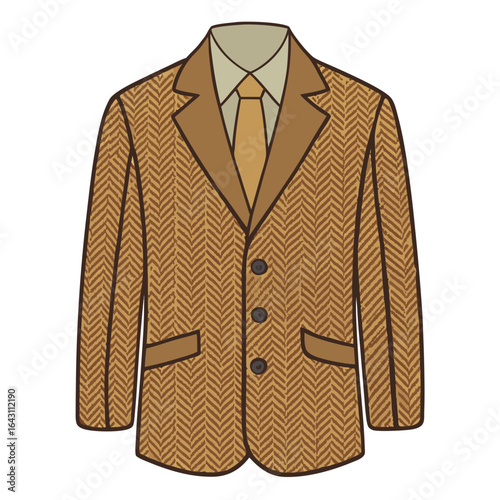 Classic Tweed Jacket Illustration with Herringbone Texture