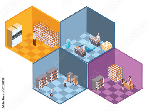 Bakery Production Process 3d flat vector illustrations