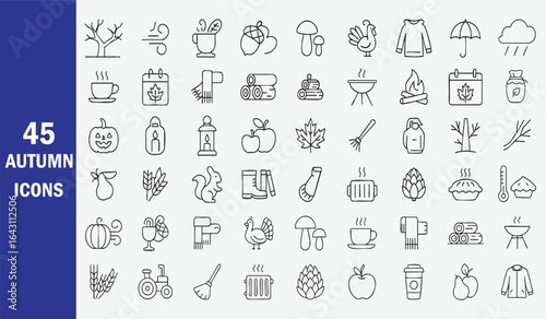 Autumn seasonal symbols and activities fall icons