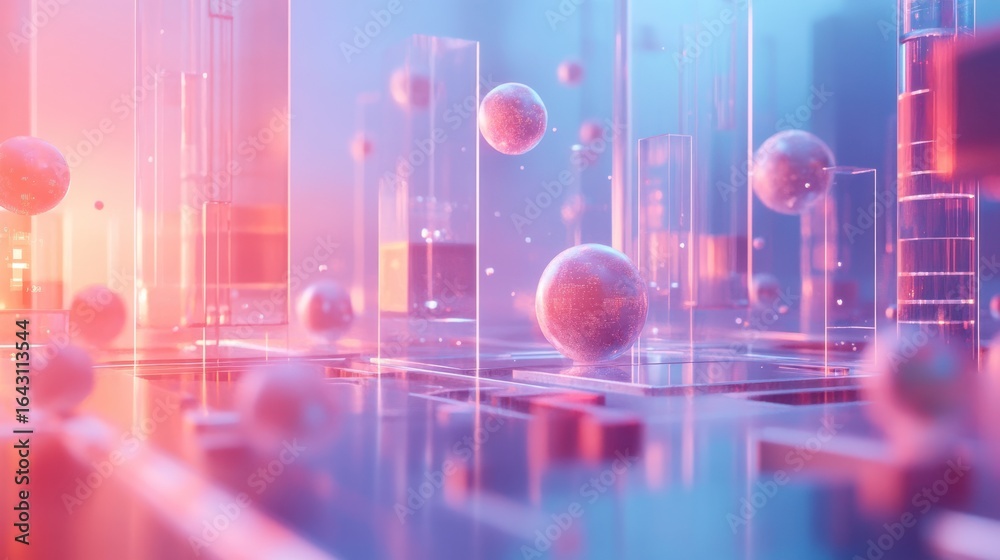 Fototapeta premium Futuristic city, abstract architecture, neon glow, 3D render, stock photo
