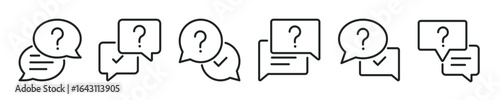 Ask thin line icon set. Question, chat, talk, support minimal editable stroke icons