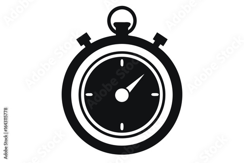 Black stopwatch shows time with a on a plain white background