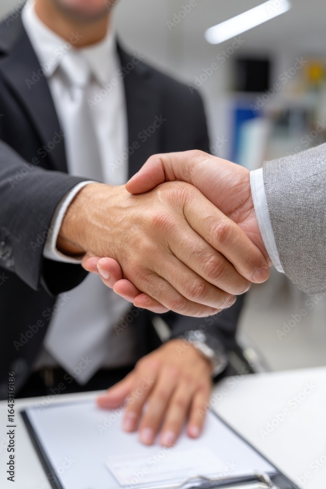 Obraz premium Business professionals shaking hands in office setting