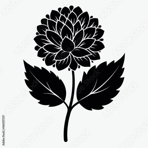 Vector art of black and white dahlia flower silhouette isolated on white background