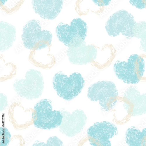 Watercolor blue heart seamless pattern vector. Collection of cute hearts. Symbol of love, Valentines's day. Beautiful heart shape. For fabric, paper, wrapping, card, cover, print, skirt, dress, decor.