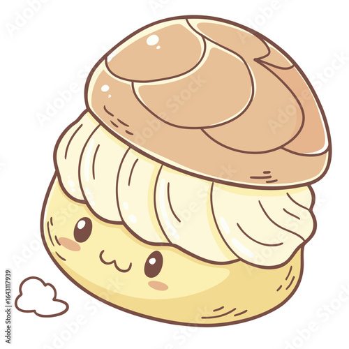 Cute Glossy Cream Puff Vector Illustration. Perfect for: bakery branding, dessert packaging, kawaii menus