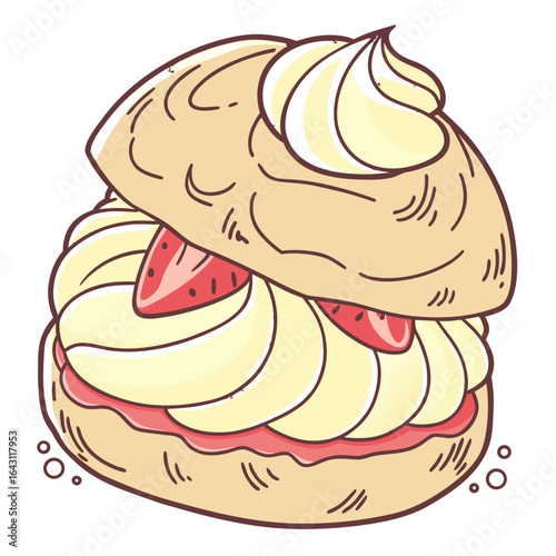Cute Glossy Cream Puff Vector Illustration. Perfect for: bakery branding, dessert packaging, kawaii menus