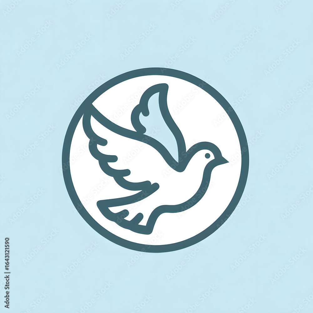 Fototapeta premium Dove Peace Icon: Minimalist Illustration of Flying Bird in Circle on Blue