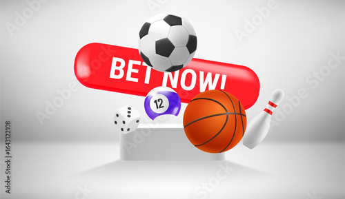 Scene with sport accessories. Net now concept. 3d vector illustration